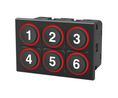 Tastenfeld, 6 Tasten, 16 Pins, IP5K4, rote LED, 24V