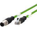 Cordset, M12 Plug - RJ45 Plug, 4 Conductors, 5m, IP20 / IP65 / IP67, Green