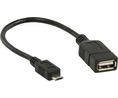 OTG-kaapeli, USB Micro-B -urosliitin - USB A -naarasliitin, 200mm, USB 2.0, Musta