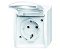 Busch Jaeger - ABB White 1 Gang Plug Socket, 2 Poles, 16A, Type F - German Schuko, Outdoor Use