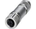 Circular Connector, M12, Socket, Straight, Poles - 4, Push-In, Cable Mount