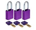 SafeKey Padlock with Steel Shackle, Keyed Alike, Aluminium, Purple, Pack of 3 pieces