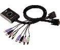 Cable KVM Switch, 1920 x 1200, DVI Socket / 2x USB-A Socket / 2x 3.5 mm Stereo Socket - 2x DVI Plug / 4x USB-A Plug / 4x 3.5 mm Stereo Plug