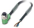 Cordset, M12 Socket - Bare End, 4 Conductors, 5m, IP65 / IP67 / IP68, Black / Grey
