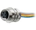 Circular Connector, M12, Socket, Straight, Poles - 4, Wire, Panel Mount