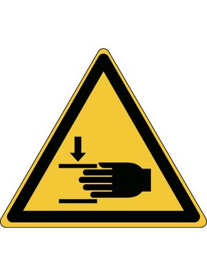 Panneau de sécurité ISO - Danger d'écrasement des mains, Triangular, Noir sur jaune, Polyester, Avertissement, 1pièces