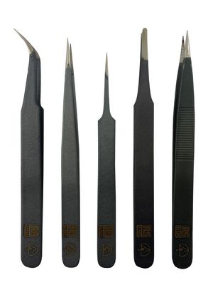 Steel, Curved, Fine, Rounded, Sharp, ESD Tweezer Set 110mm