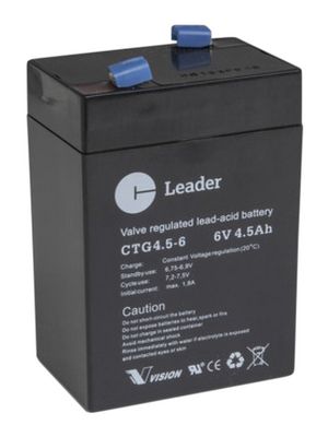 LC-R064R5P, Panasonic Industry Europe Rechargeable Battery, Lead-Acid, 6V,  4.5Ah, Blade Terminal, 4.8 mm